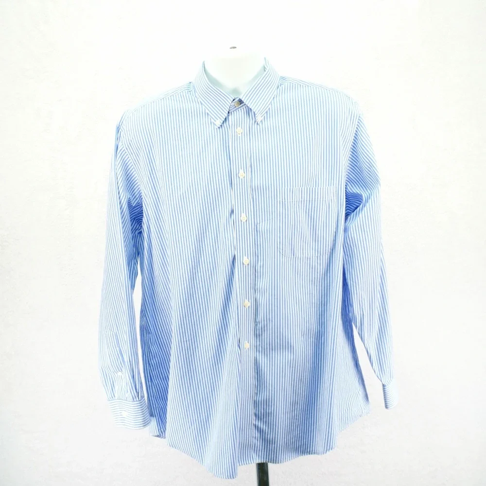Paul Fredrick Blue White Finest 80's Ply Cotton Broadcloth Button Down -17.5/36-